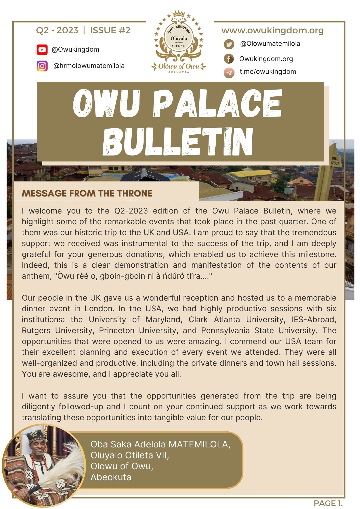 Owu Palace Bulletin #2